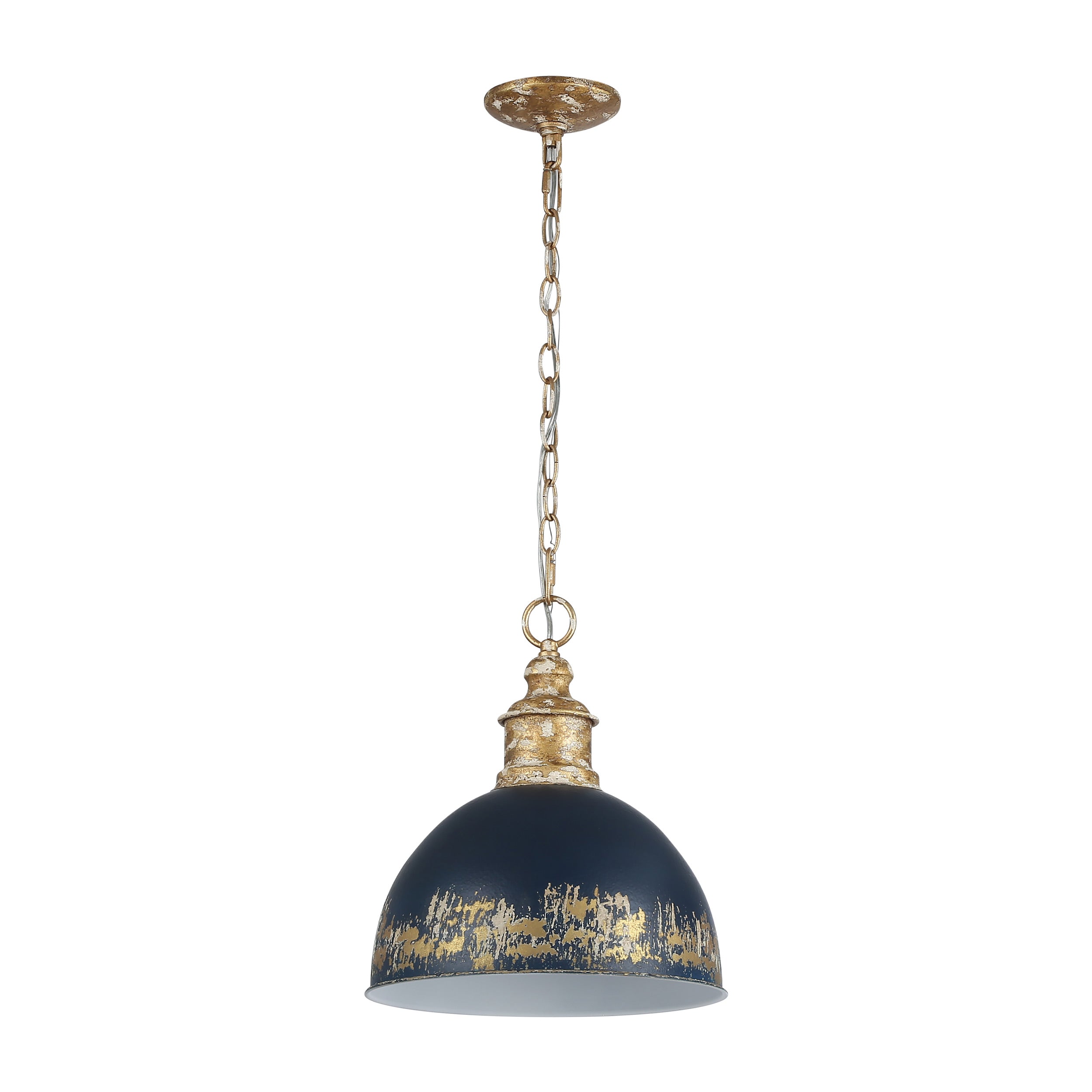 Golden Lighting Alison 1-light Pendant in Vintage Gold and Antique Matte Navy shade - - Golden Lighting