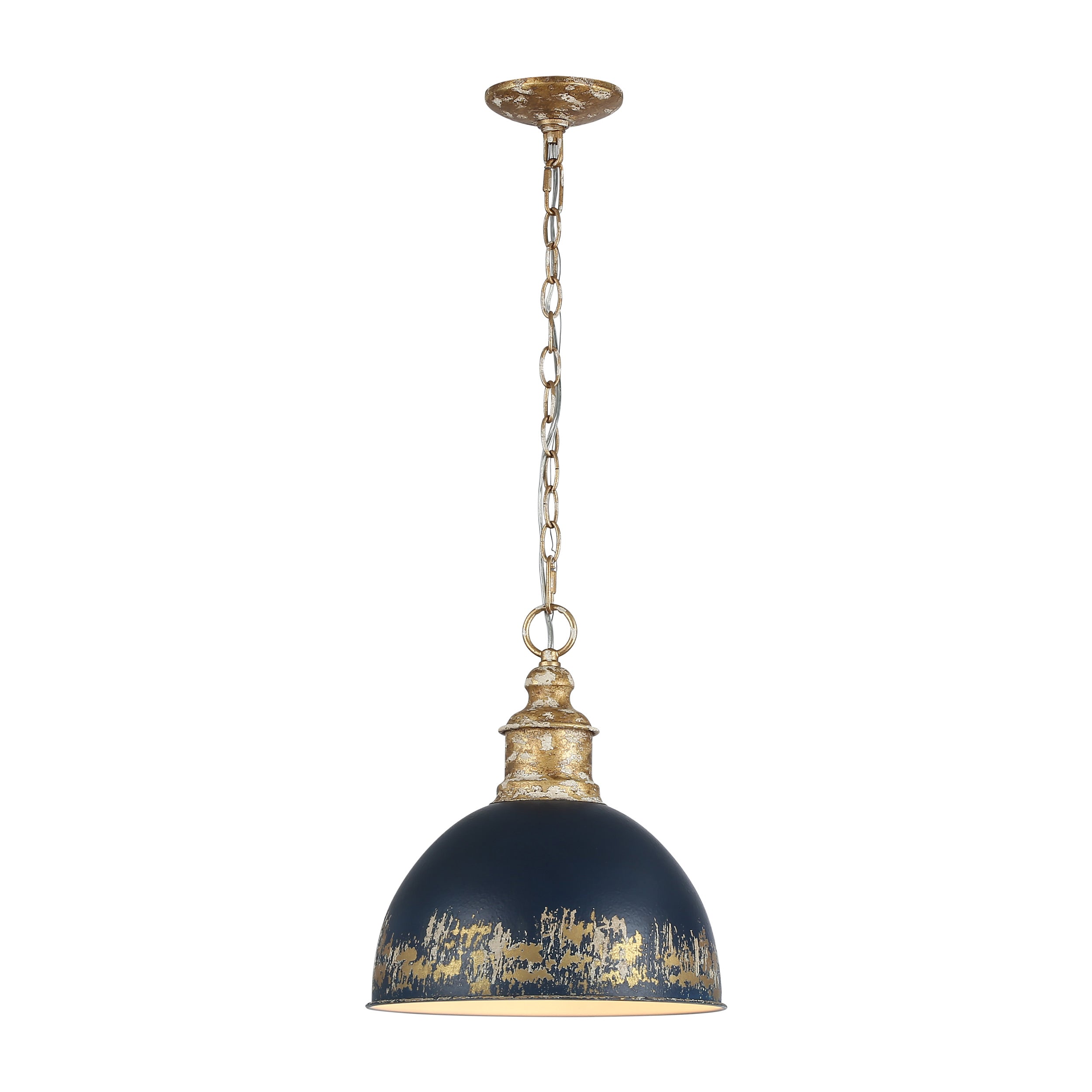 Alison 1-Light Pendant in Vintage Gold with Antique Matte Navy - - Golden Lighting