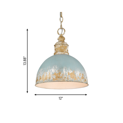 Alison 1-light Pendant in Vintage Gold and Antique Teal shade, dimensions diagram - Golden Lighting