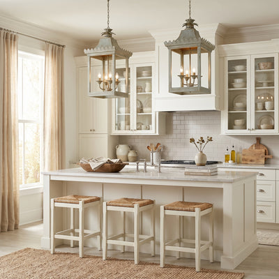 Finley 4-light Pendant in Vintage Sage, AI-visualized breakfast nook scene - Golden Lighting
