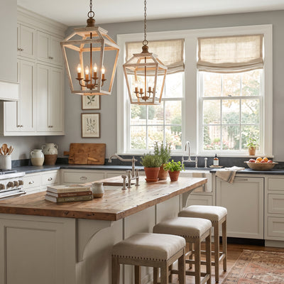 Haiden 4-light Pendant in Burnished Chestnut, AI-visualized breakfast nook scene - Golden Lighting