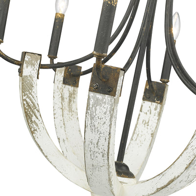 Elwood 6-light Chandelier in Antique Black Iron, detail close-up - Golden Lighting