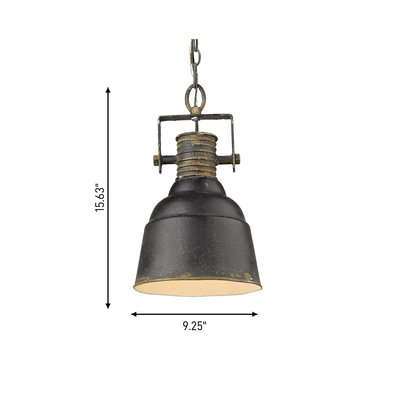 Quarry 1-light Pendant in Antique Black Iron, dimensions diagram - Golden Lighting