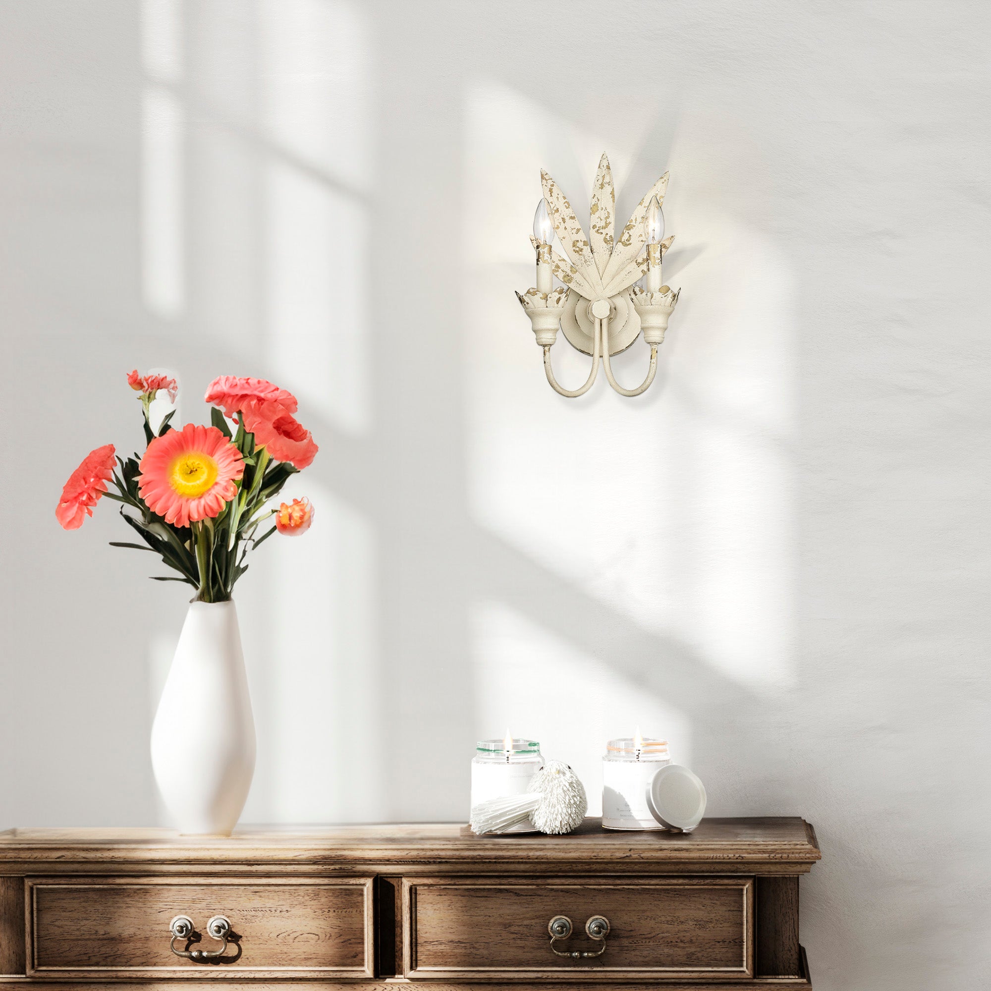 Lillianne 2 Light Wall Sconce in Antique Ivory - Default Title - Golden Lighting