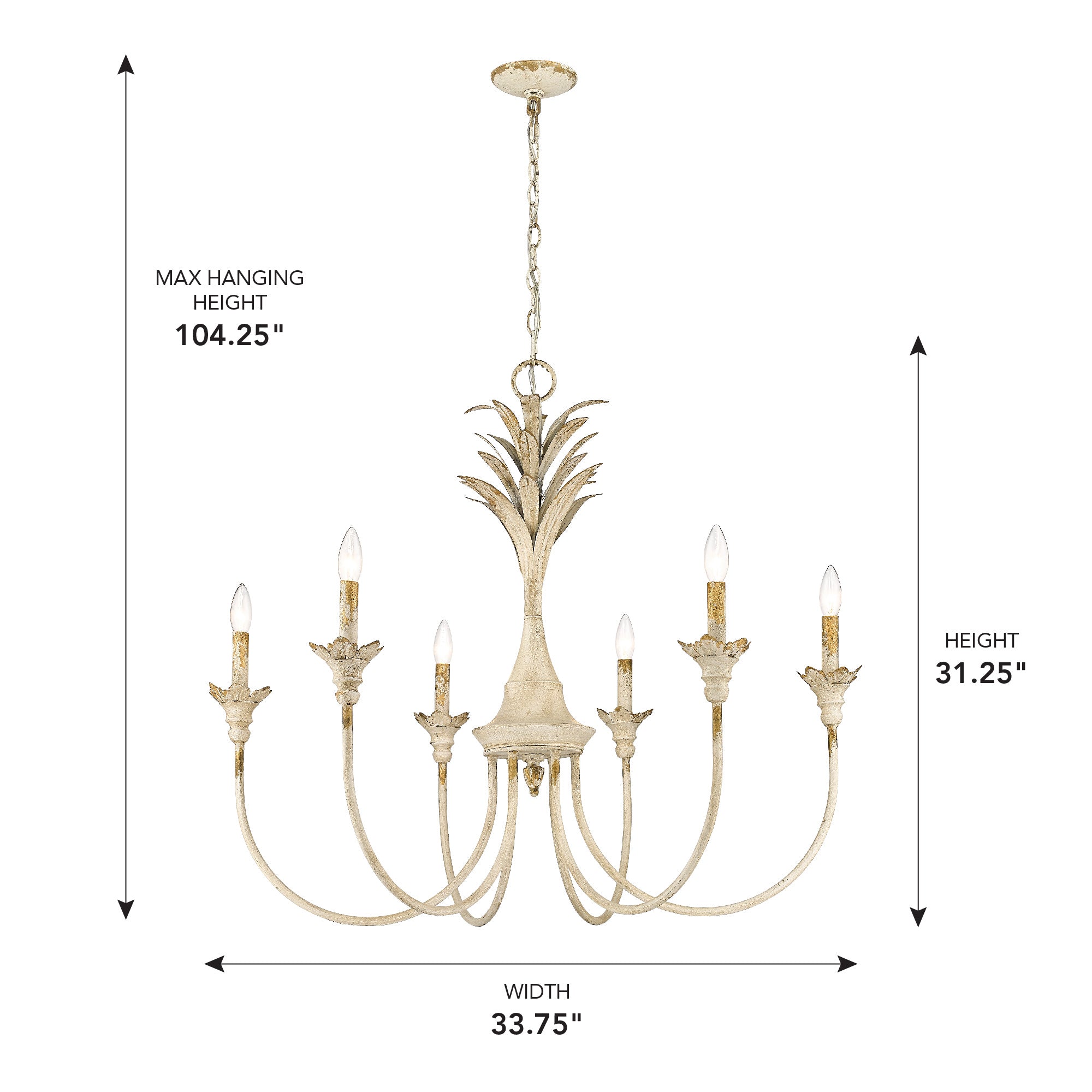 Golden Lighting Lillianne 6-light Chandelier in Antique Ivory - - Golden Lighting