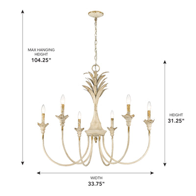 Golden Lighting Lillianne 6-light Chandelier in Antique Ivory - - Golden Lighting