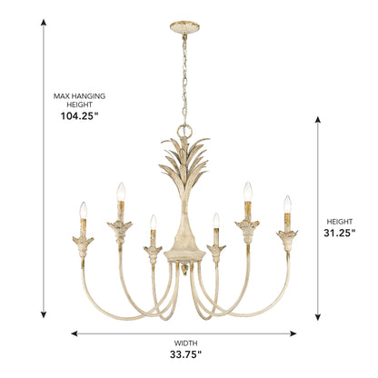 Golden Lighting Lillianne 6-light Chandelier in Antique Ivory - - Golden Lighting