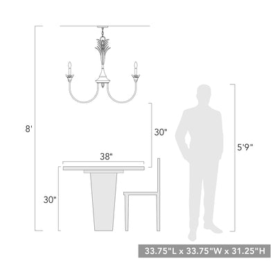 Lillianne 6-light Chandelier in Heirloom Gold scale drawing - Golden Lighting