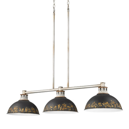 Kinsley Linear Pendant in Aged Galvanized Steel with Antique Black Iron Shade - - Golden Lighting