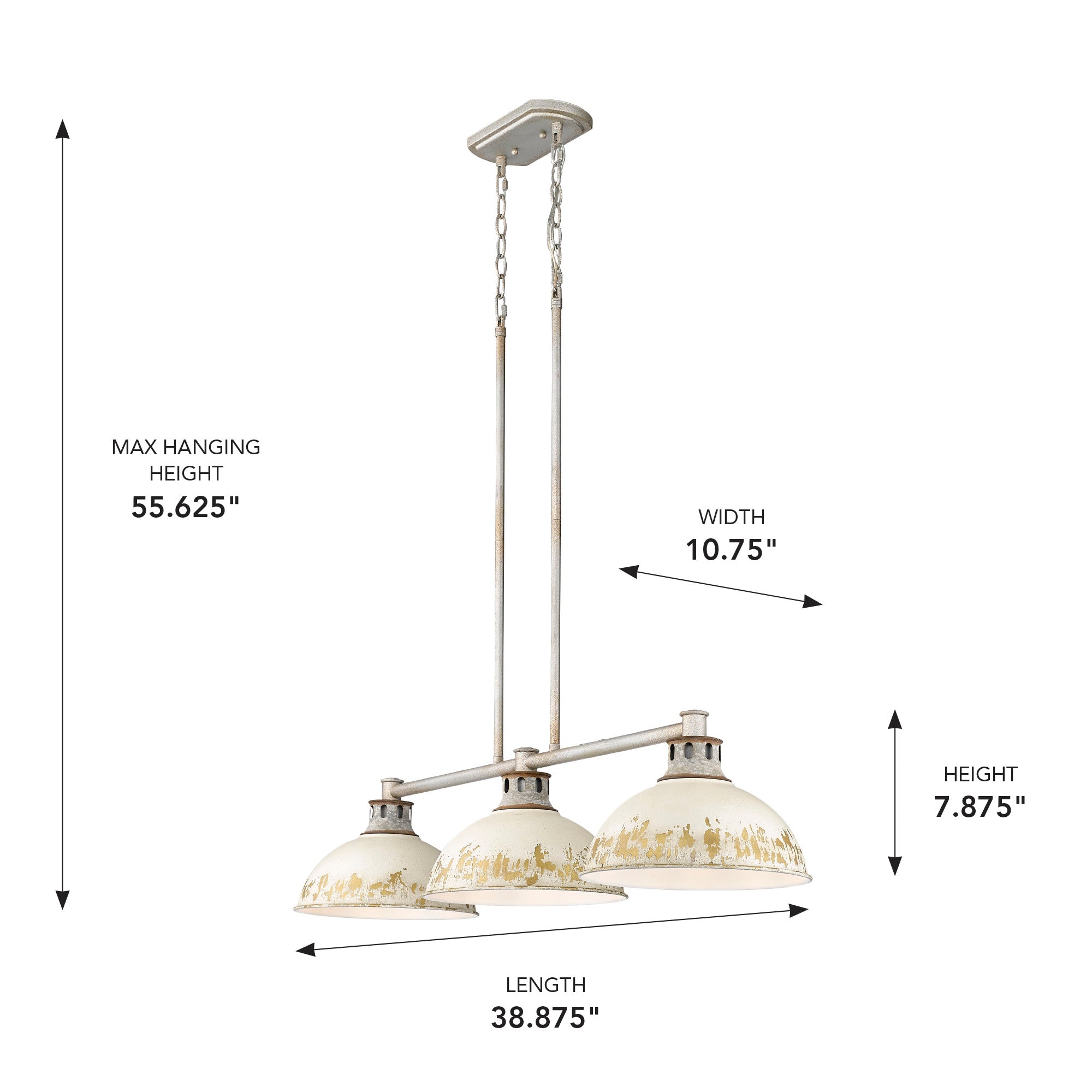 Golden Lighting Kinsley 3-light Island Light in Antique Ivory shade - - Golden Lighting