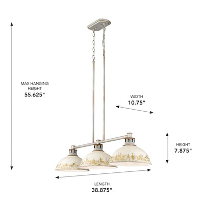 Golden Lighting Kinsley 3-light Island Light in Antique Ivory shade - - Golden Lighting