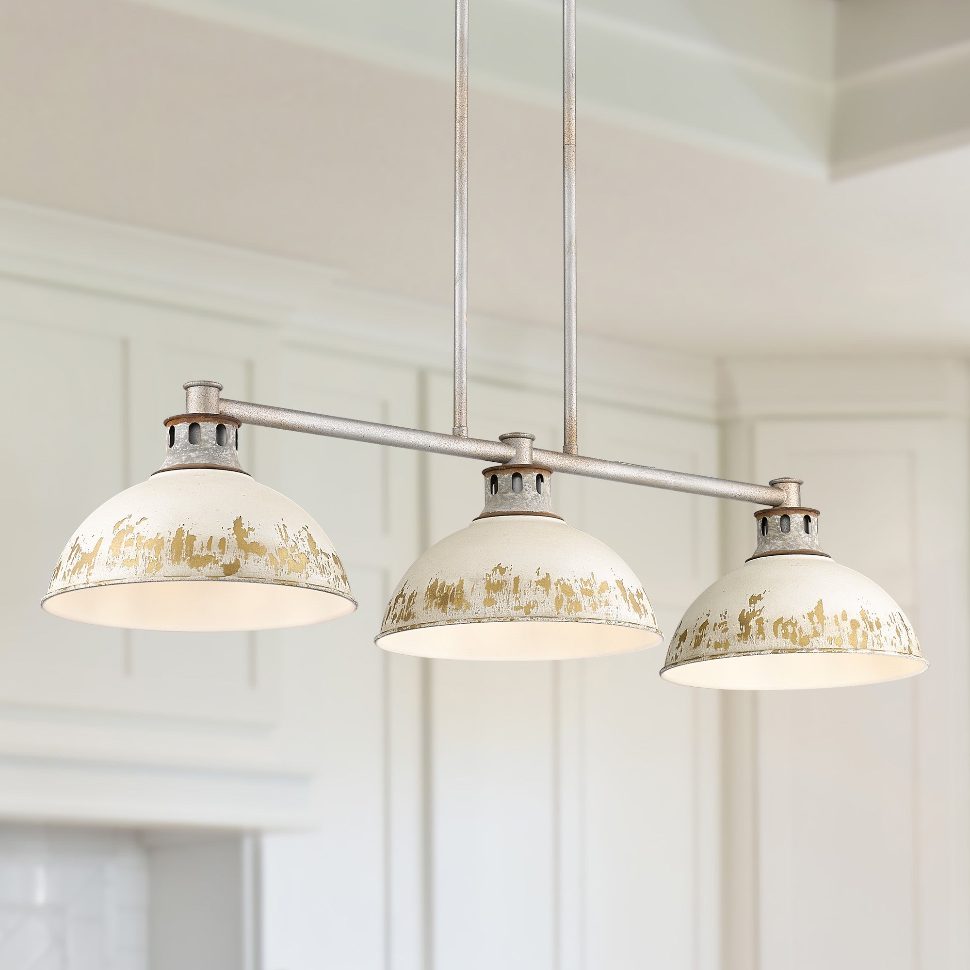 Golden Lighting Kinsley 3-light Island Light in Antique Ivory shade - - Golden Lighting