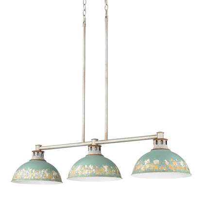 Kinsley Linear Pendant in Aged Galvanized Steel with Antique Teal Shade - - Golden Lighting