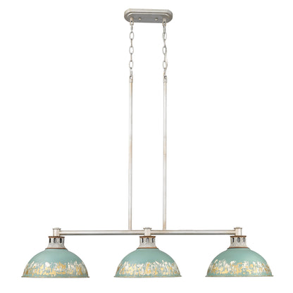 Kinsley Linear Pendant in Aged Galvanized Steel with Antique Teal Shade - Aged Galvanized Steel / Antique Teal / Blue - Golden Lighting