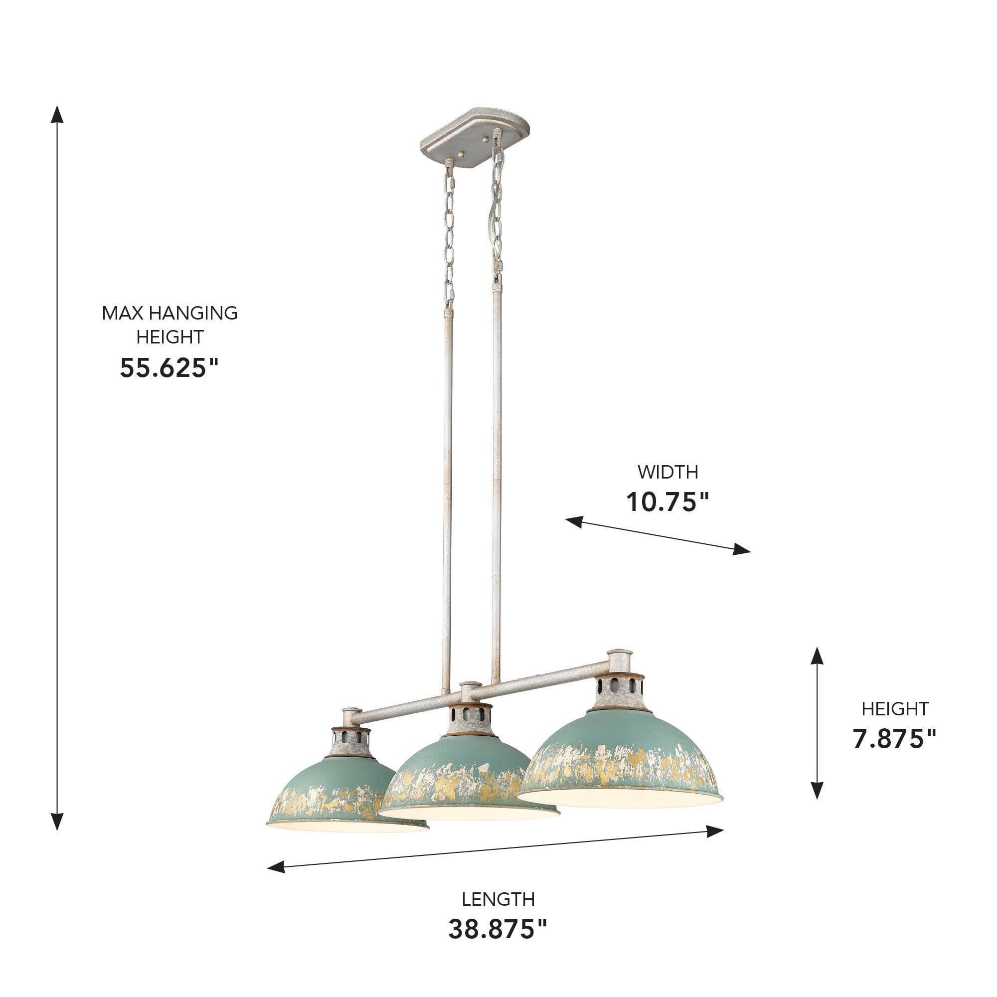 Golden Lighting Kinsley 3-light Island Light in Antique Teal shade - - Golden Lighting