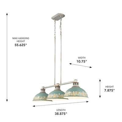 Golden Lighting Kinsley 3-light Island Light in Antique Teal shade - - Golden Lighting