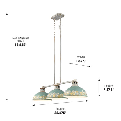 Golden Lighting Kinsley 3-light Island Light in Antique Teal shade - - Golden Lighting