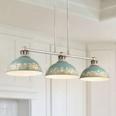 Golden Lighting Kinsley 3-light Island Light in Antique Teal shade - - Golden Lighting