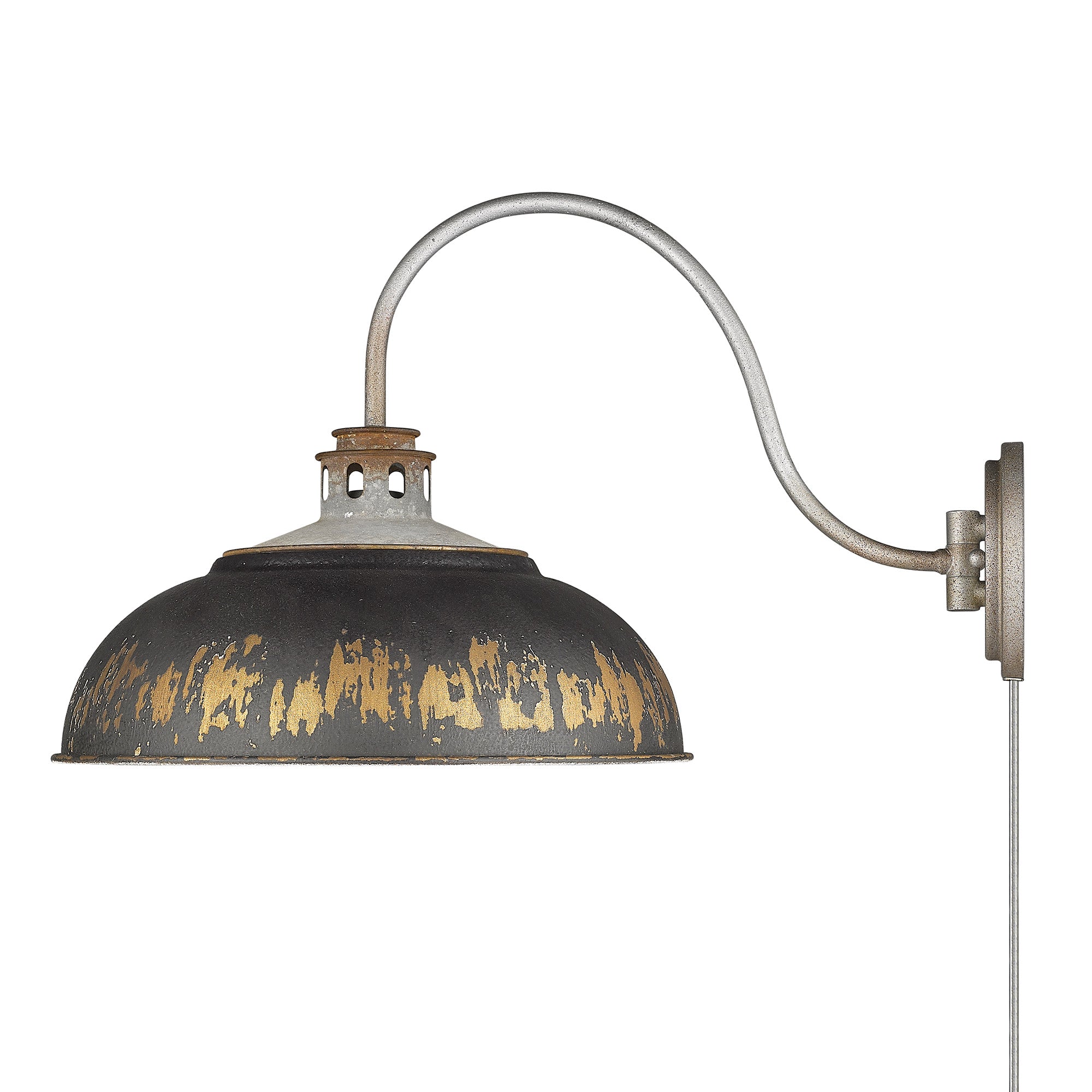 Kinsley 1 Light Articulating Wall Sconce in Aged Galvanized Steel with Antique Black Iron Shade - Aged Galvanized Steel / Antique Black Iron / Black - Golden Lighting