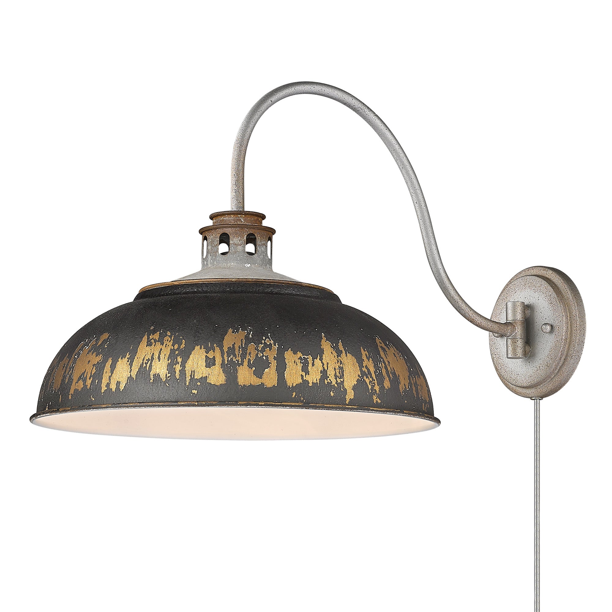 Kinsley 1 Light Articulating Wall Sconce in Aged Galvanized Steel with Antique Black Iron Shade - - Golden Lighting