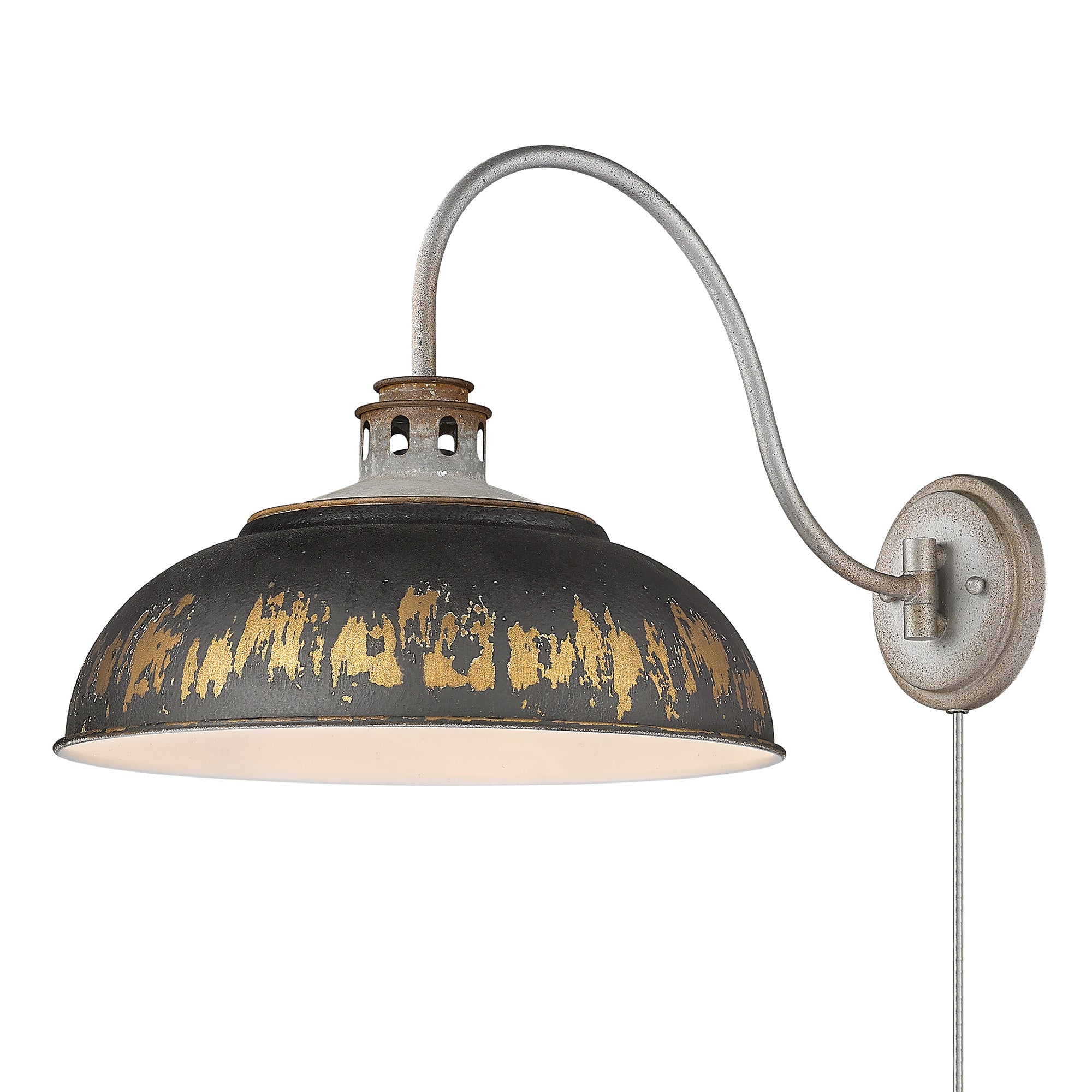 Golden Lighting Kinsley 1-light Swing Arm Wall Lamp in Antique Black Iron shade