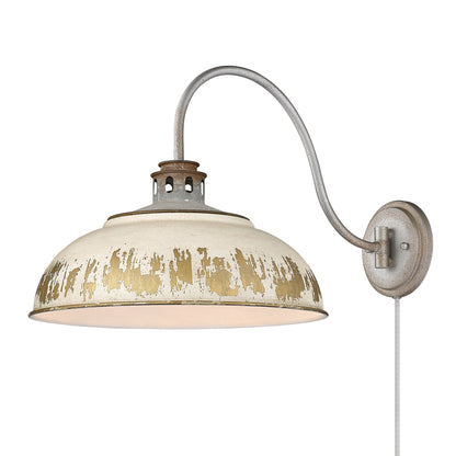 Kinsley 1 Light Articulating Wall Sconce in Aged Galvanized Steel with Antique Ivory Shade - - Golden Lighting