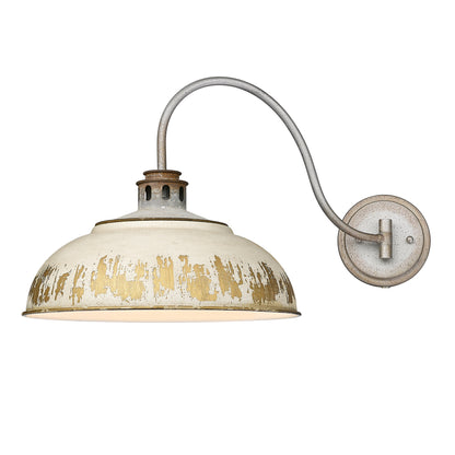 Kinsley 1 Light Articulating Wall Sconce in Aged Galvanized Steel with Antique Ivory Shade - Aged Galvanized Steel / Antique Ivory / Beige - Golden Lighting