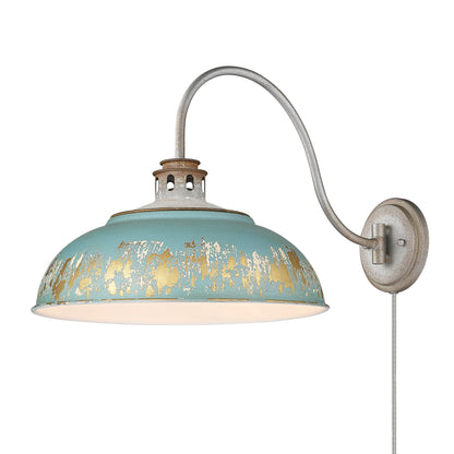 Kinsley 1 Light Articulating Wall Sconce in Aged Galvanized Steel with Antique Teal Shade - - Golden Lighting