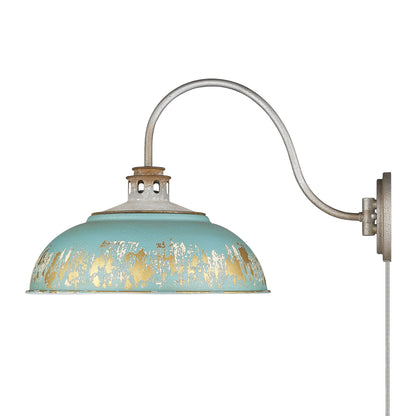 Kinsley 1 Light Articulating Wall Sconce in Aged Galvanized Steel with Antique Teal Shade - Aged Galvanized Steel / Antique Teal / Blue - Golden Lighting