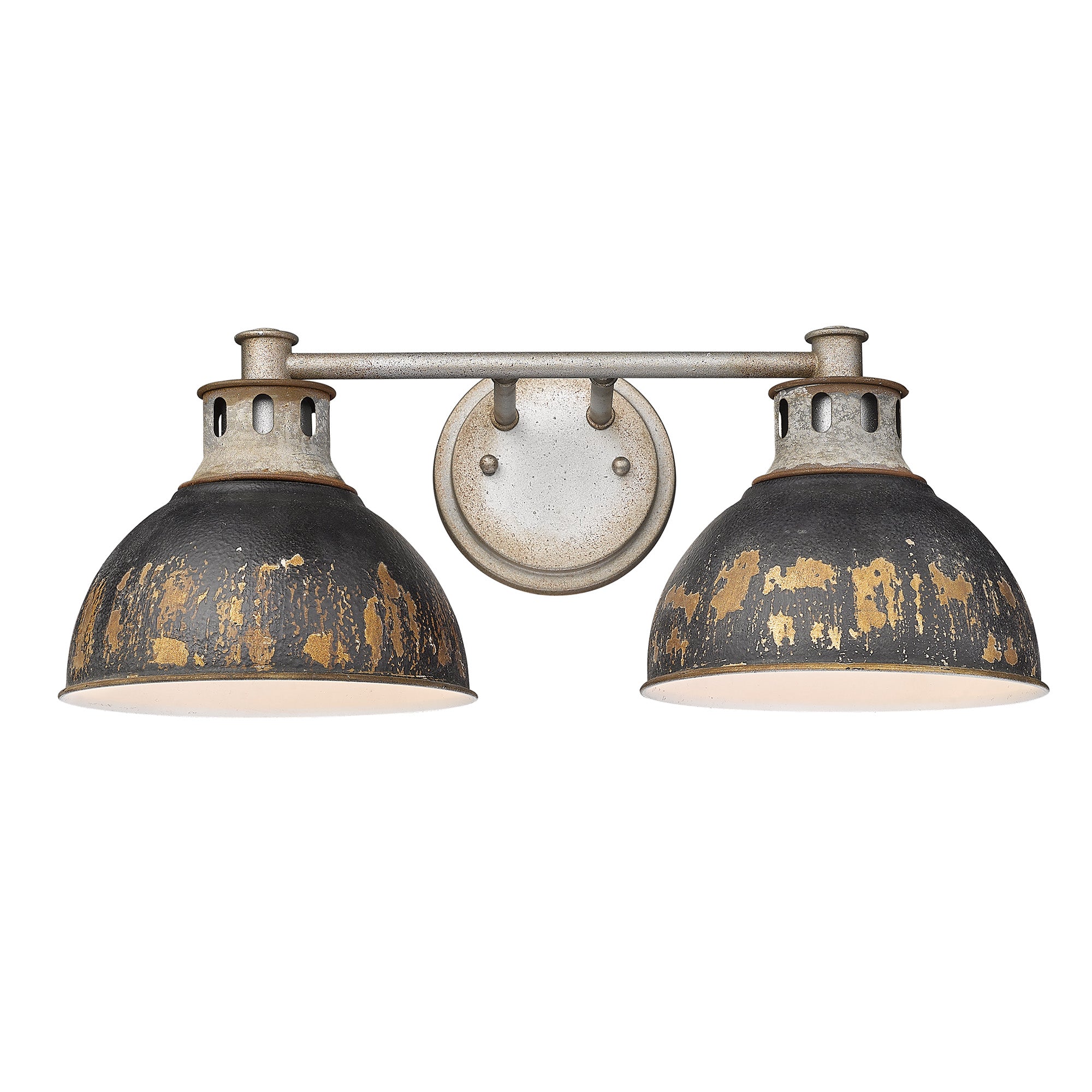Kinsley 2 Light Bath Vanity in Aged Galvanized Steel with Antique Black Iron Shade - Default Title - Golden Lighting