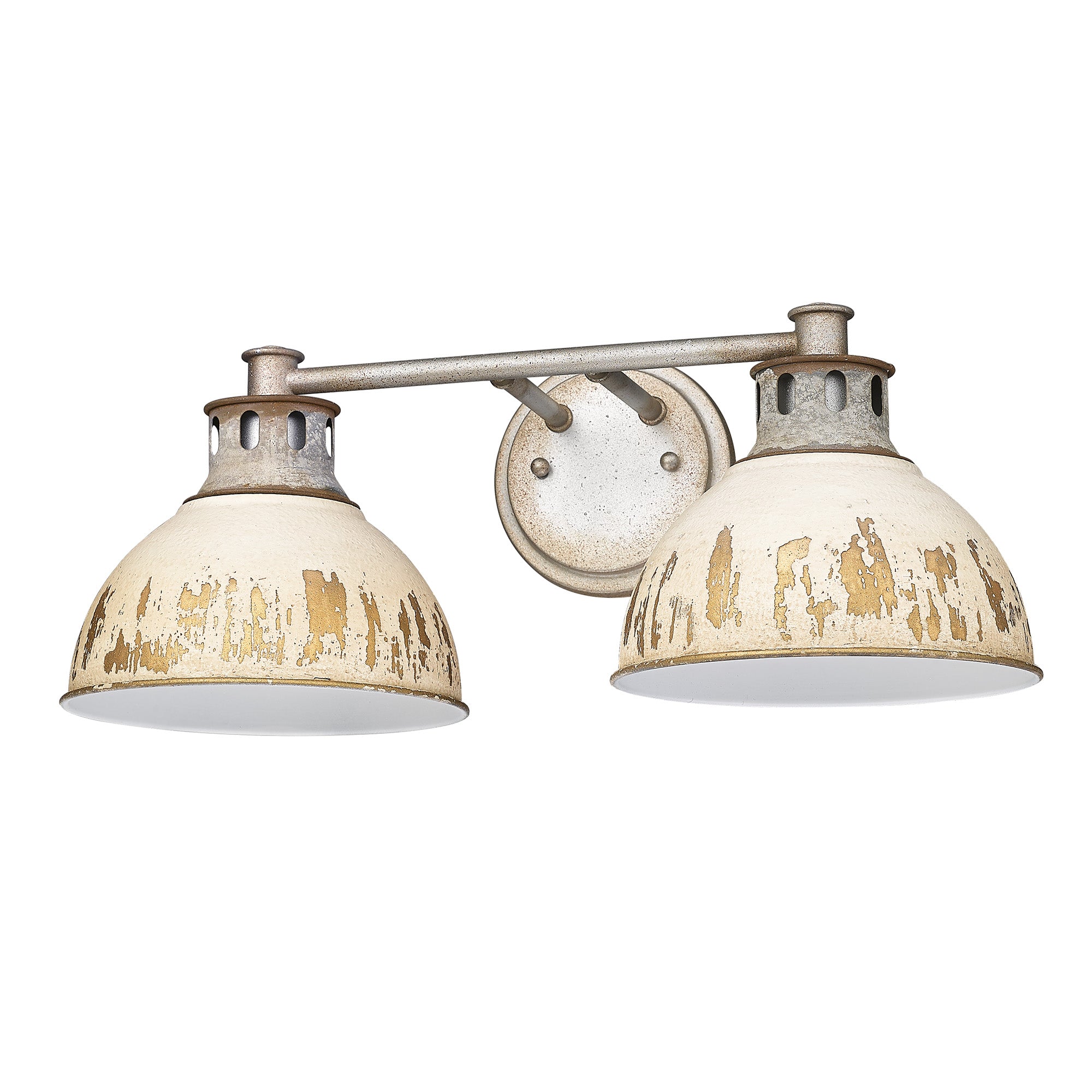 Kinsley 2 Light Bath Vanity in Aged Galvanized Steel with Antique Ivory Shade - - Golden Lighting