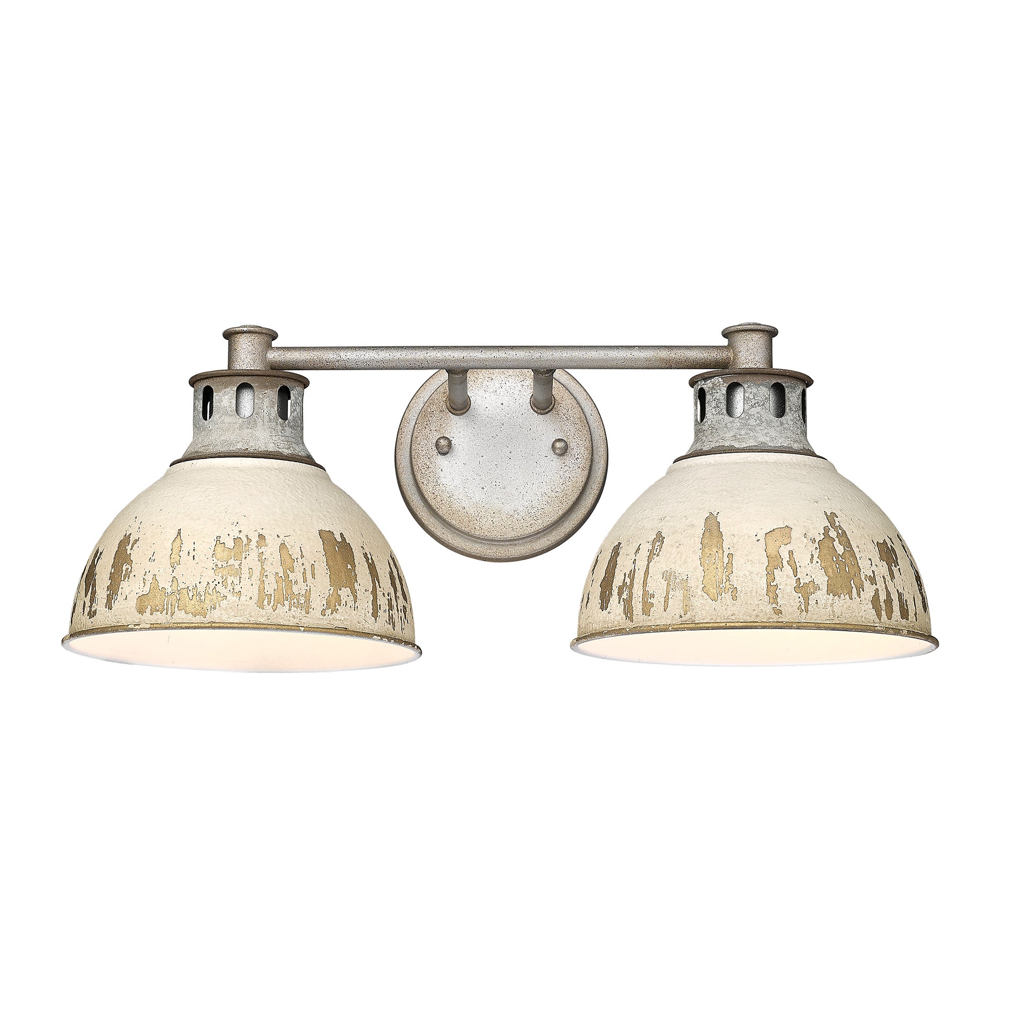 Kinsley 2 Light Bath Vanity in Aged Galvanized Steel with Antique Ivory Shade - Default Title - Golden Lighting