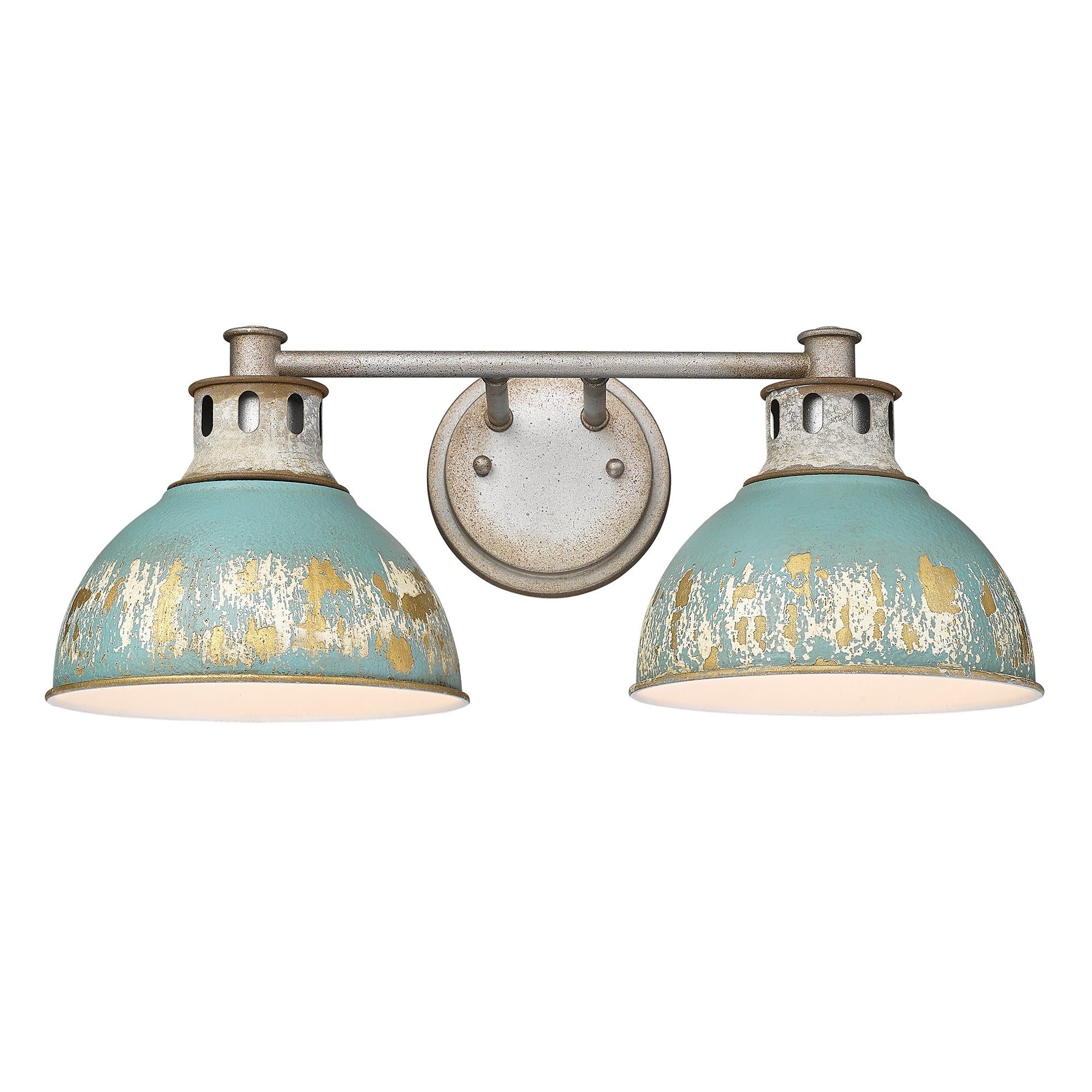 Kinsley 2 Light Bath Vanity in Aged Galvanized Steel with Antique Teal Shade - Aged Galvanized Steel / Antique Teal / Blue - Golden Lighting