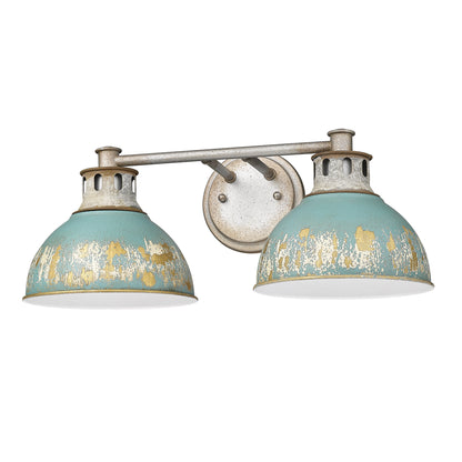 Kinsley 2 Light Bath Vanity in Aged Galvanized Steel with Antique Teal Shade - - Golden Lighting