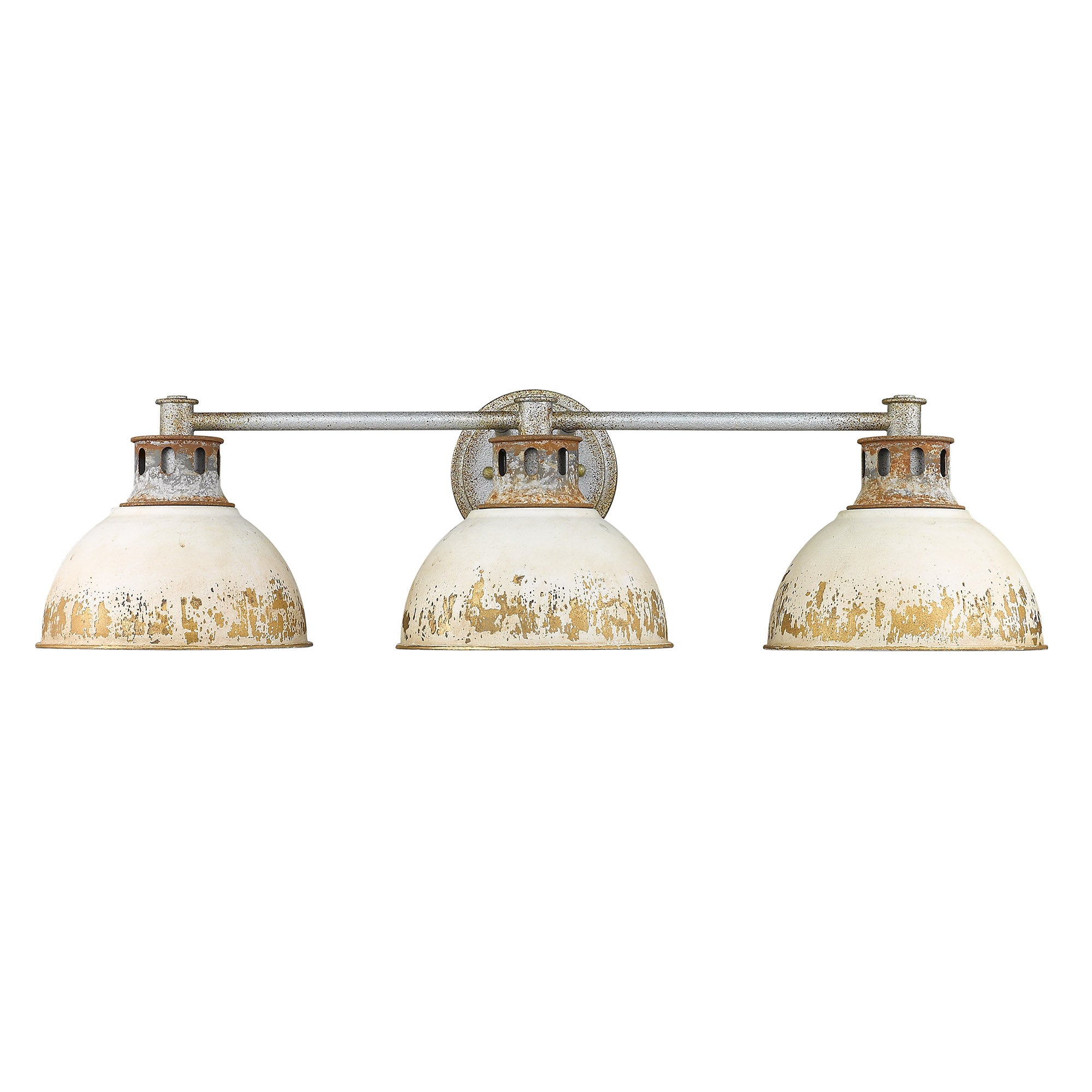 Kinsley 3 Light Bath Vanity in Aged Galvanized Steel with Antique Ivory Shade - Aged Galvanized Steel / Antique Ivory / Beige - Golden Lighting