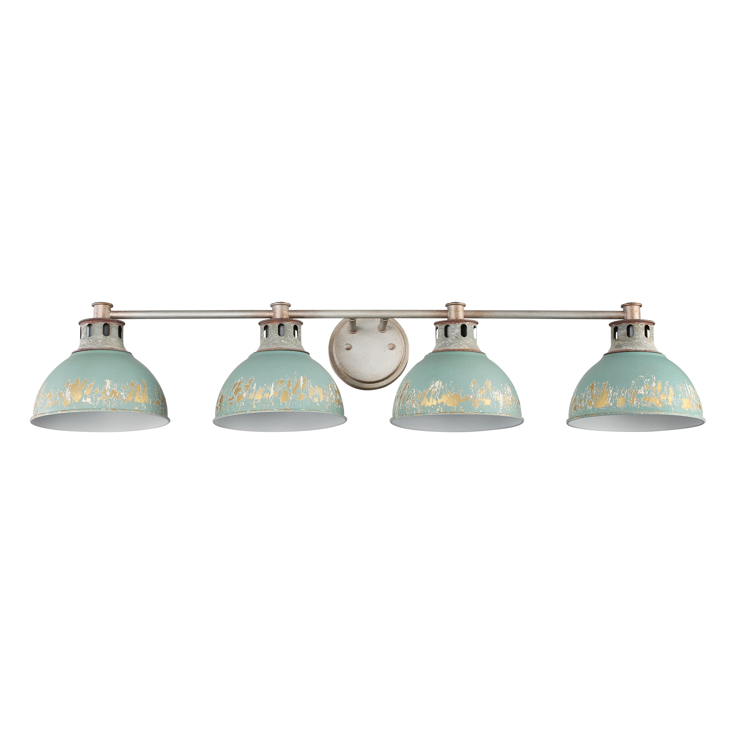 Kinsley 4-Light Vanity Light in Aged Galvanized Steel with Antique Teal - Aged Galvanized Steel / Antique Teal / Blue - Golden Lighting