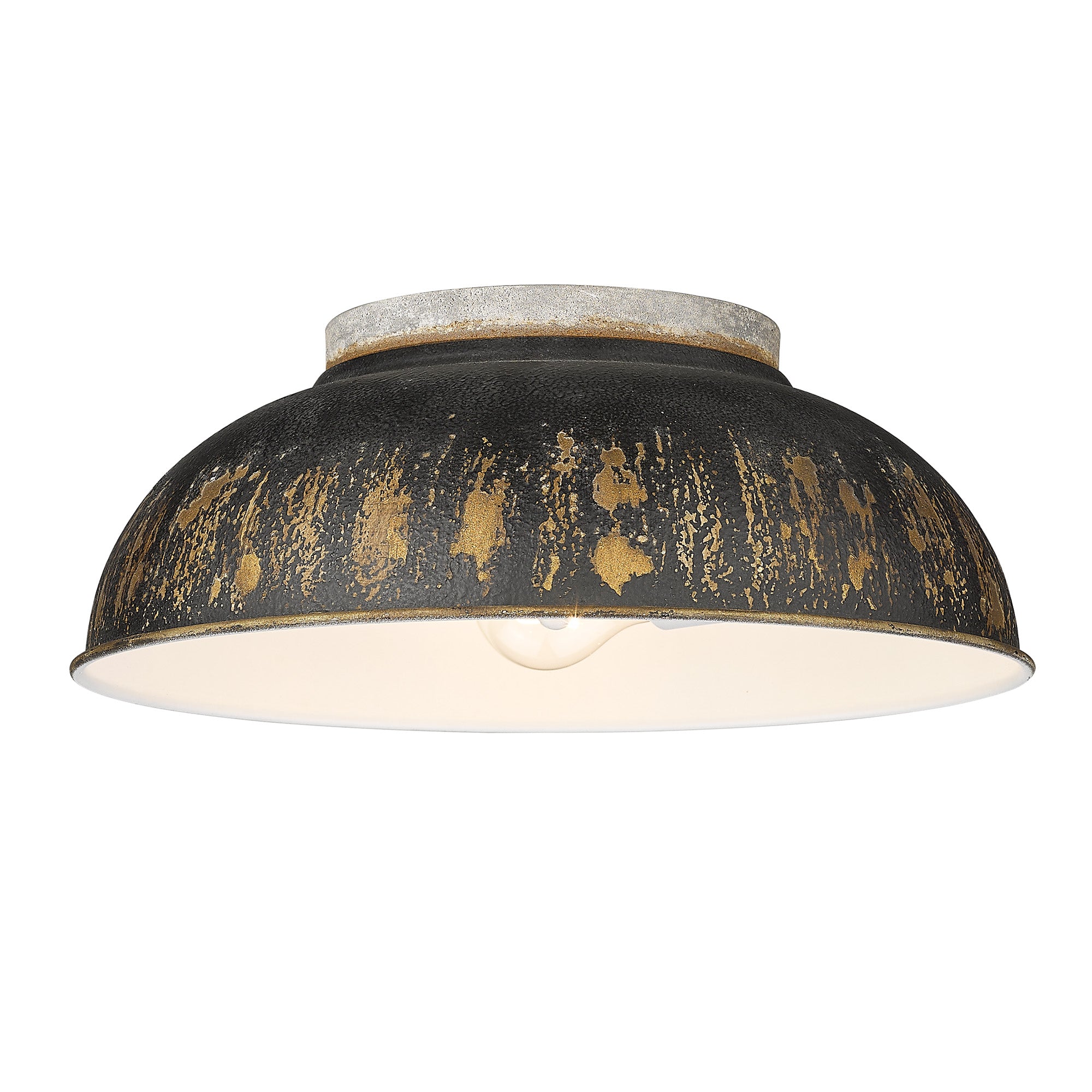 Kinsley Flush Mount in Aged Galvanized Steel with Antique Black Iron Shade - - Golden Lighting