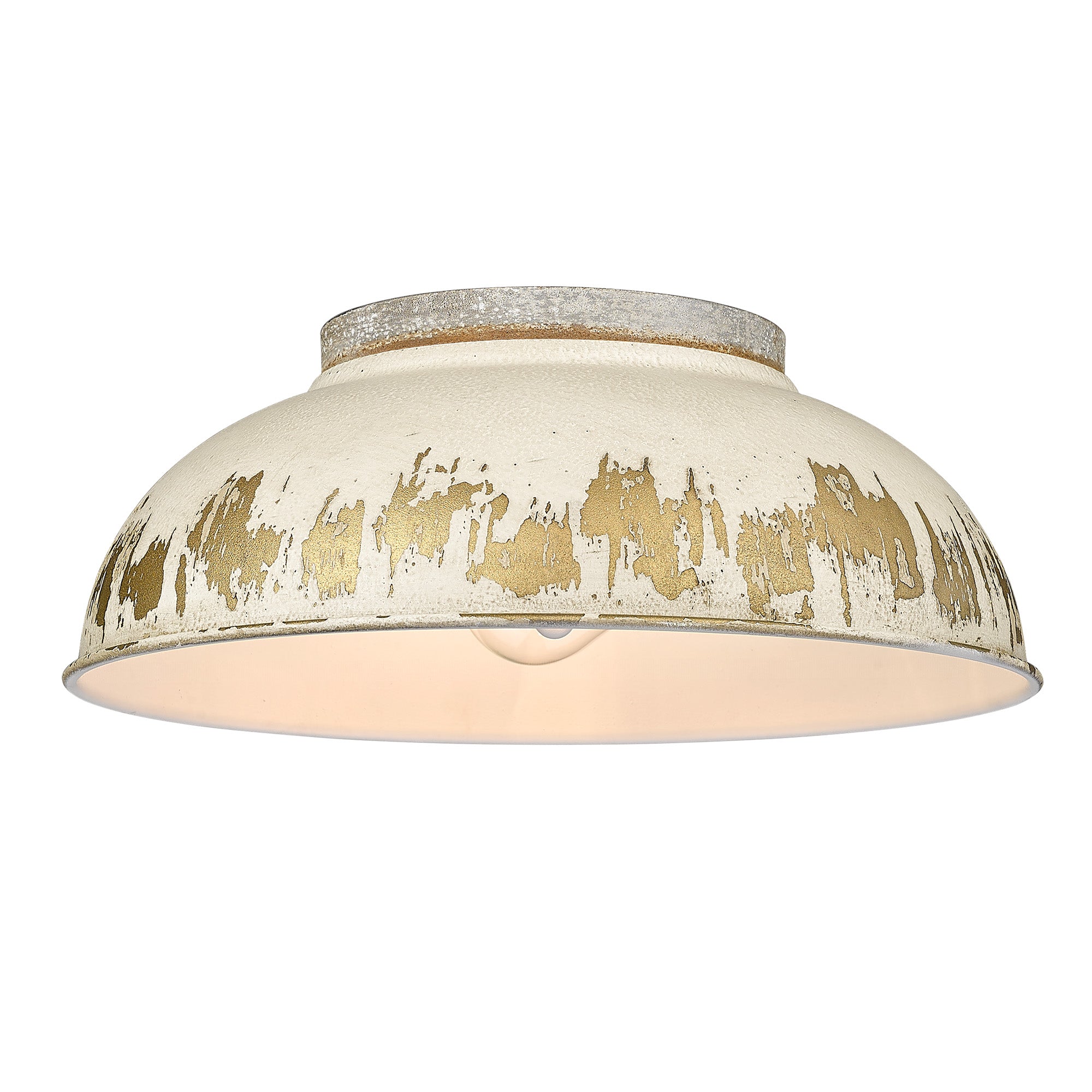 Kinsley Flush Mount in Aged Galvanized Steel with Antique Ivory Shade - - Golden Lighting