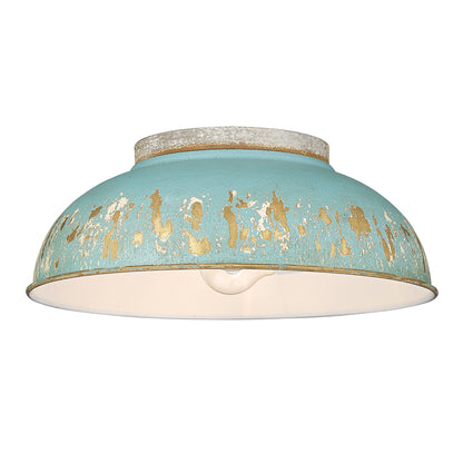 Kinsley Flush Mount in Aged Galvanized Steel with Antique Teal Shade - - Golden Lighting