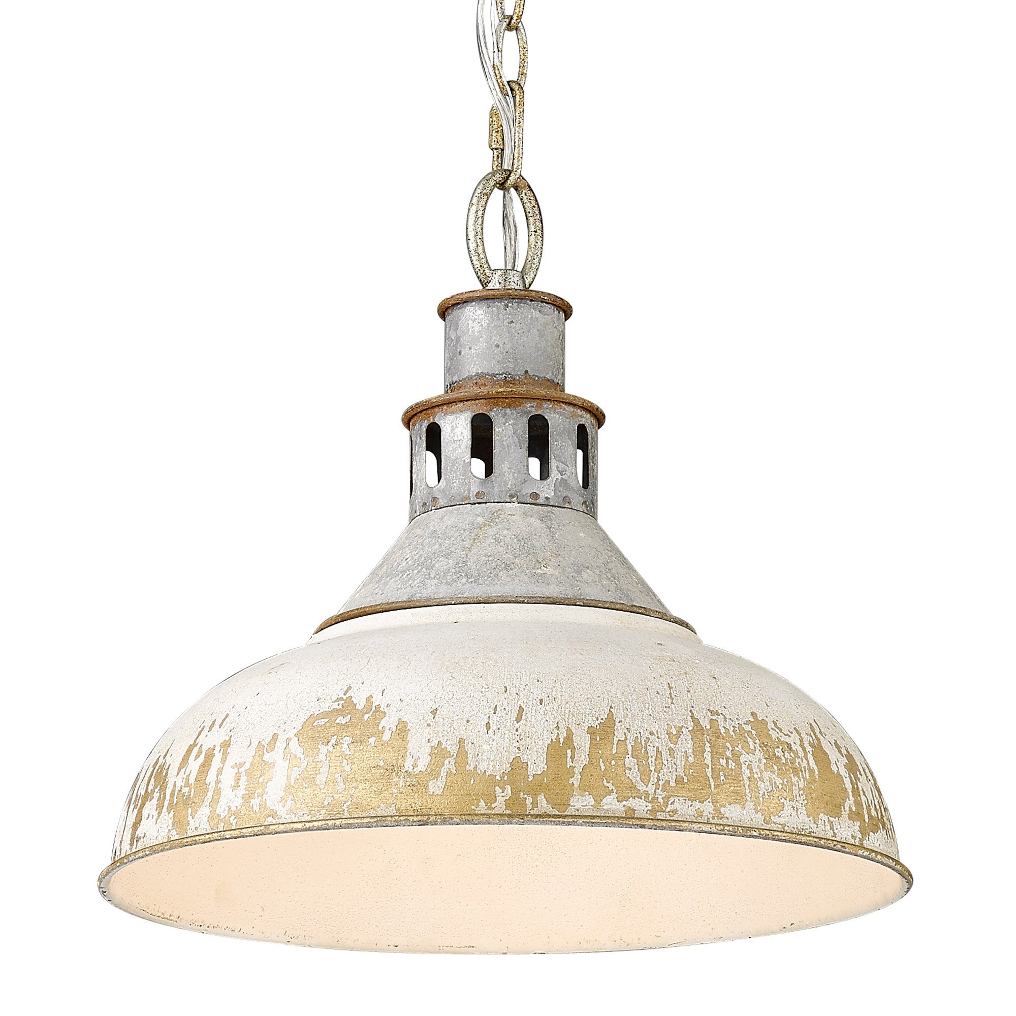 Kinsley Large Pendant in Aged Galvanized Steel - Aged Galvanized Steel / Antique Ivory / Beige - Golden Lighting