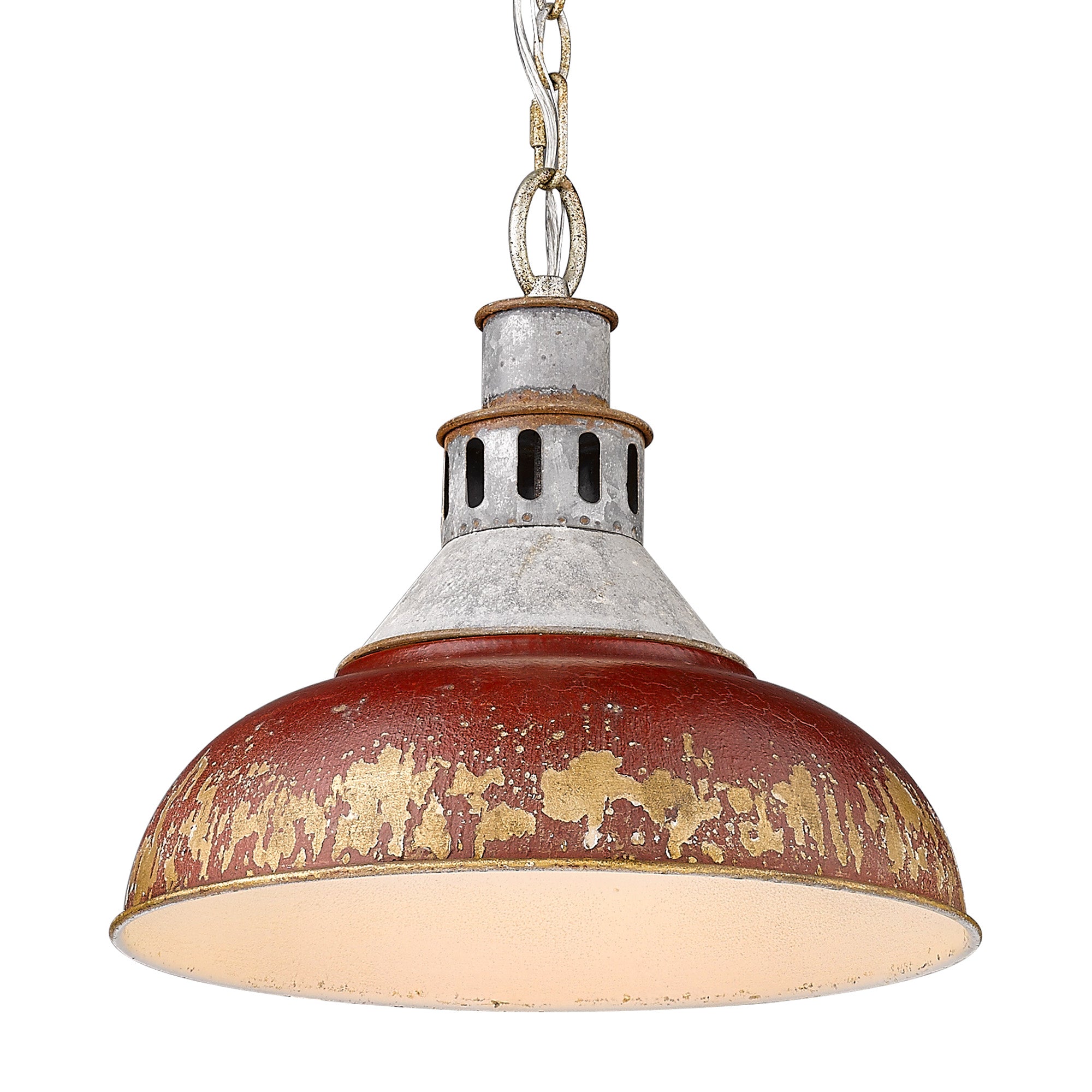 Kinsley Large Pendant in Aged Galvanized Steel - Aged Galvanized Steel / Antique Red / Red - Golden Lighting