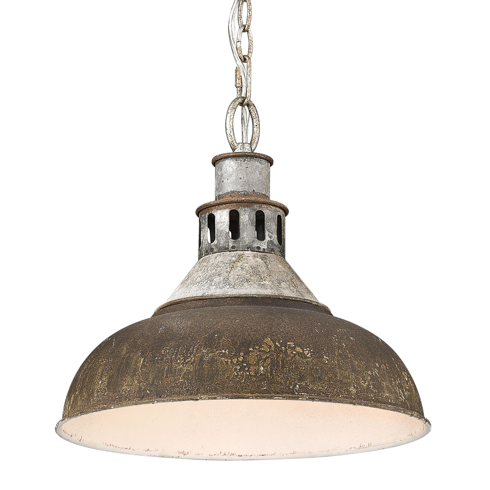 Kinsley Large Pendant in Aged Galvanized Steel - Aged Galvanized Steel / Antique Rust / Brown - Golden Lighting