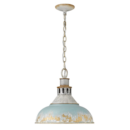 Kinsley Large Pendant in Aged Galvanized Steel - Aged Galvanized Steel / Antique Teal / Blue - Golden Lighting