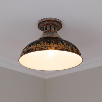 Golden Lighting Kinsley 1-light Semi-Flush Mount in Antique Black Iron shade - - Golden Lighting