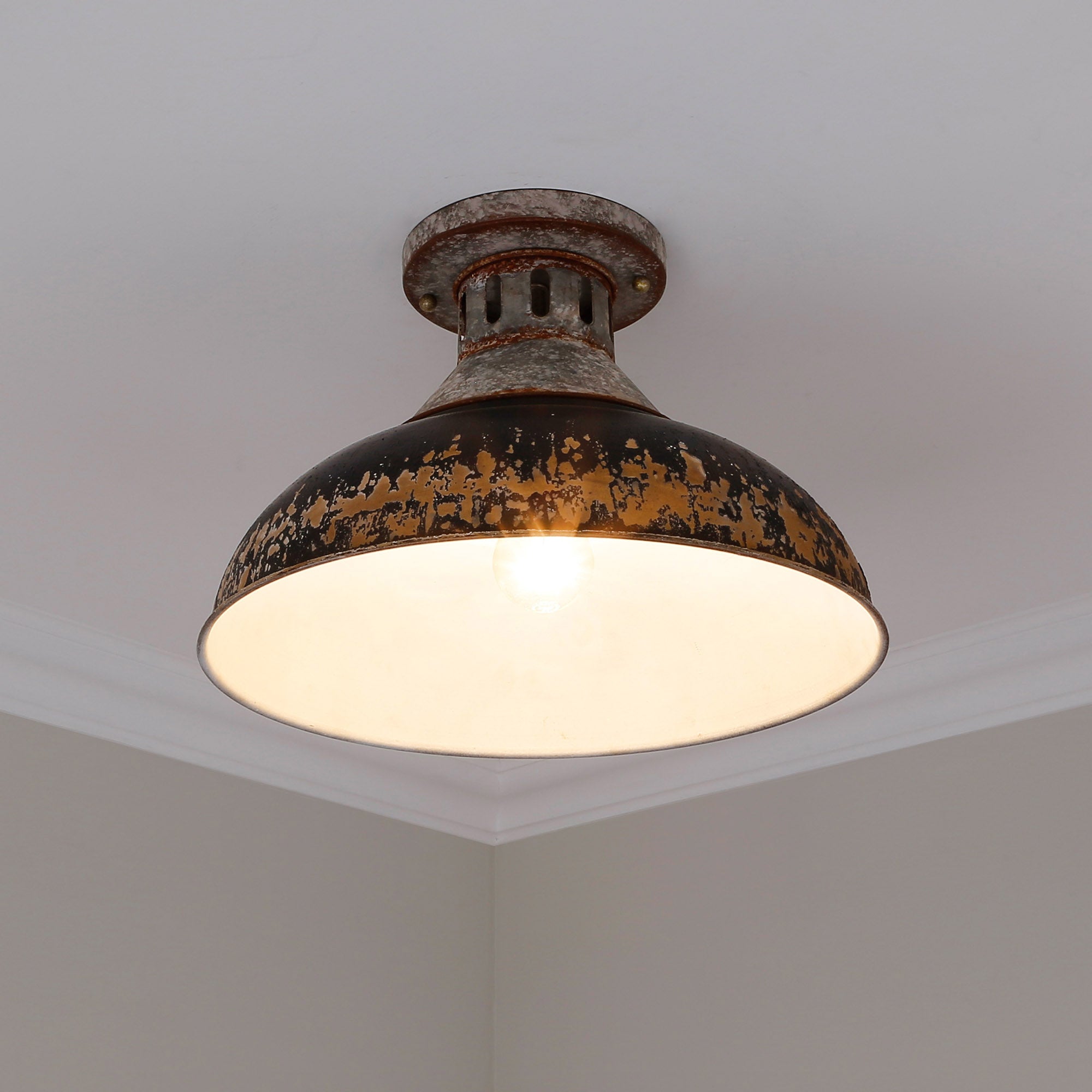 Kinsley Semi-Flush in Aged Galvanized Steel with Antique Black Iron Shade - Default Title - Golden Lighting