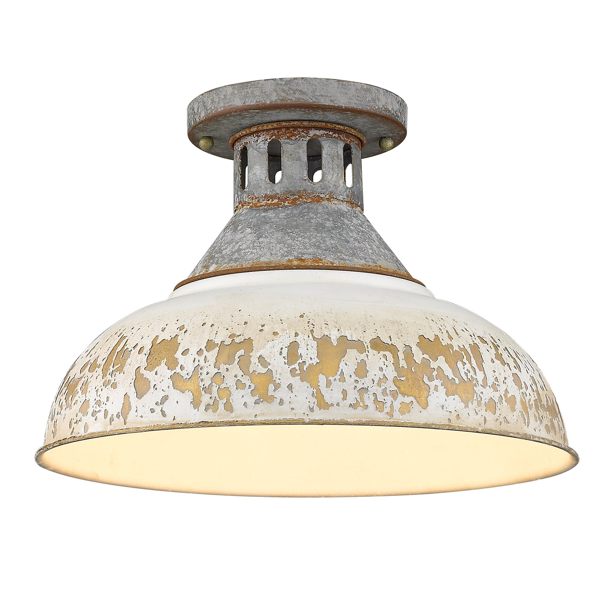 Kinsley Semi-Flush in Aged Galvanized Steel with Antique Ivory Shade - - Golden Lighting