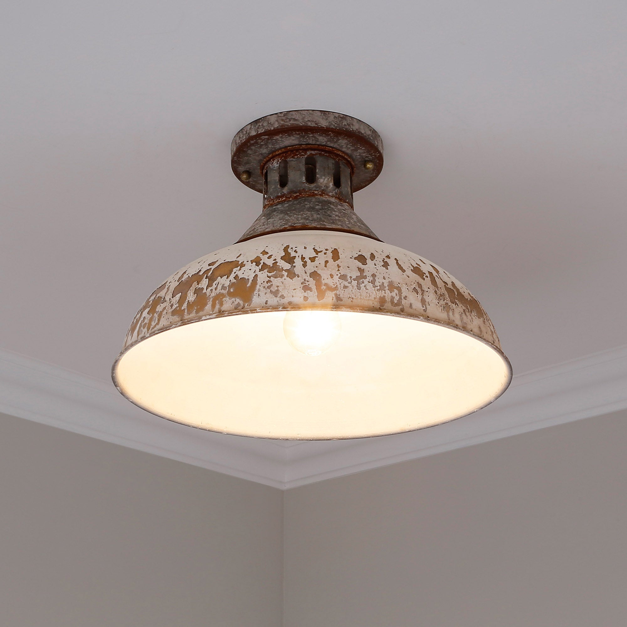 Kinsley Semi-Flush in Aged Galvanized Steel with Antique Ivory Shade - Default Title - Golden Lighting