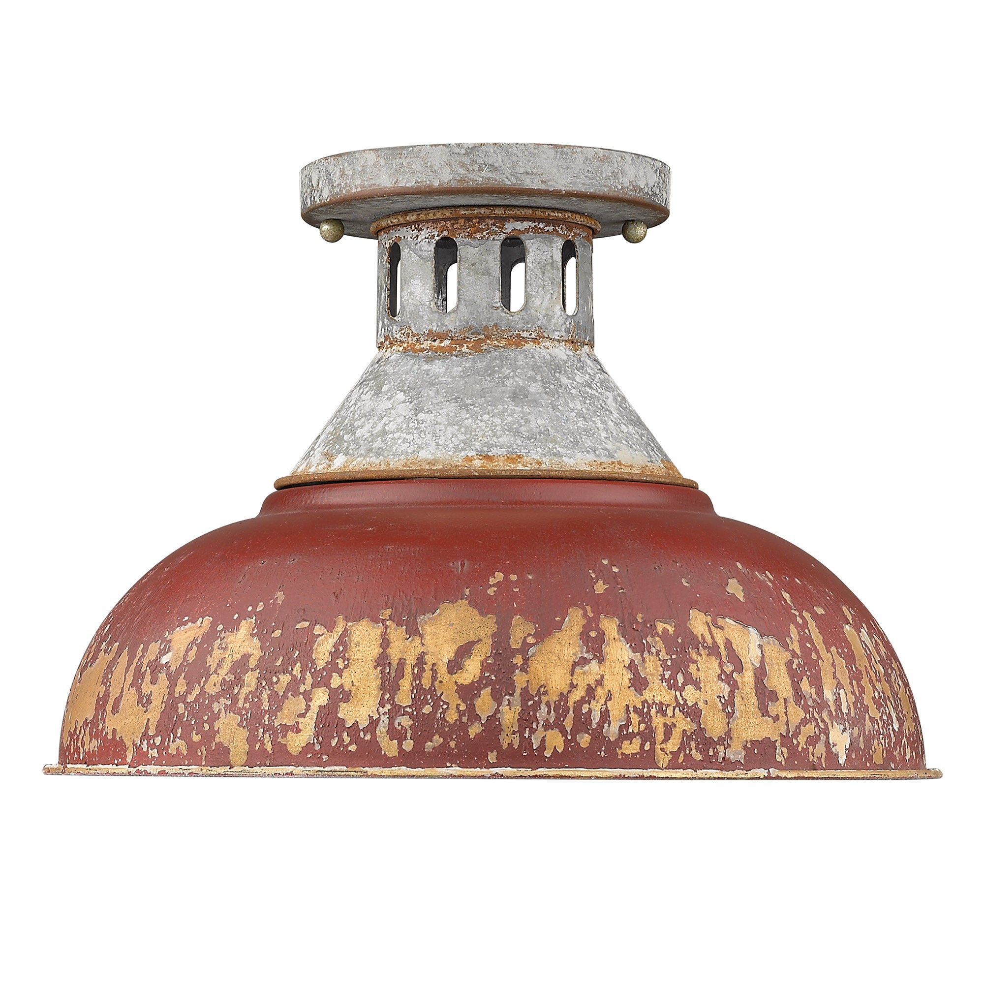 Kinsley Semi-Flush in Aged Galvanized Steel with Red Shade - Default Title - Golden Lighting