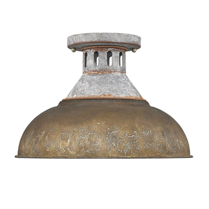 Kinsley Semi-Flush in Aged Galvanized Steel with Rust Shade - Aged Galvanized Steel / Antique Rust / Brown - Golden Lighting