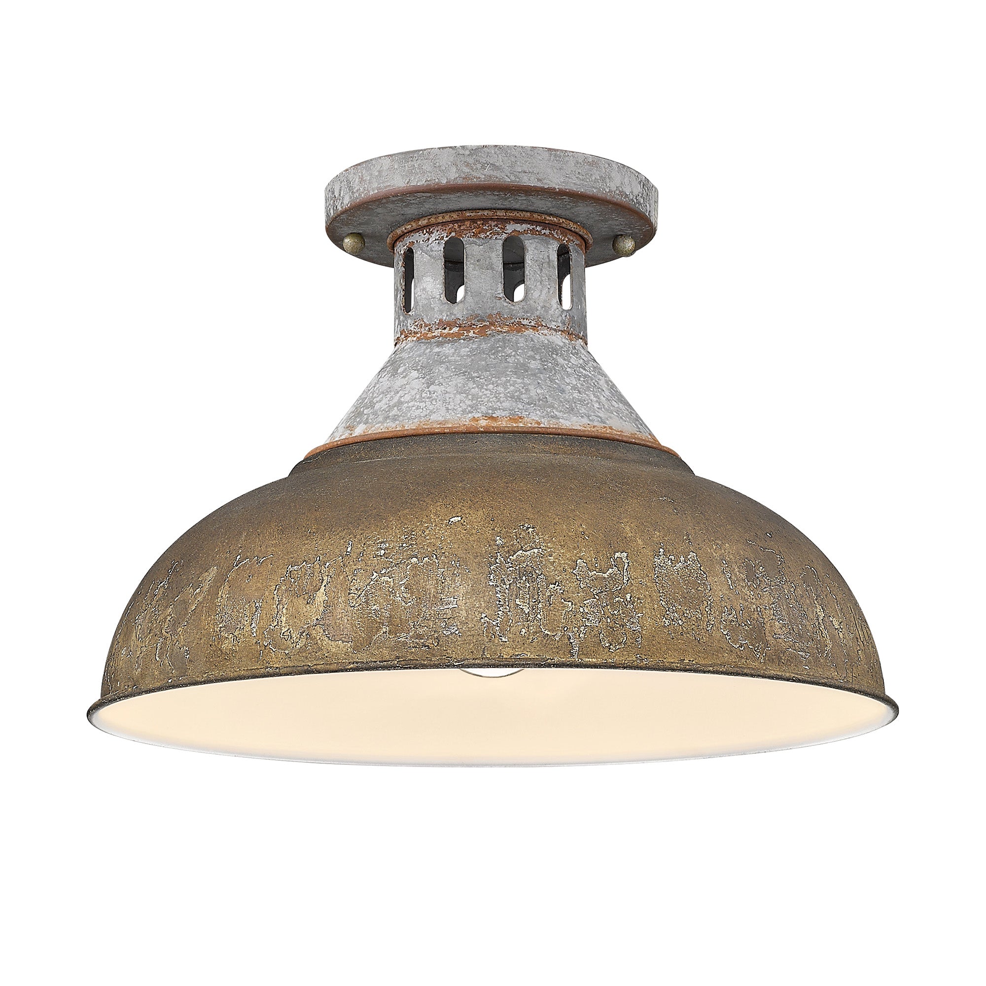 Kinsley Semi-Flush in Aged Galvanized Steel with Rust Shade - - Golden Lighting